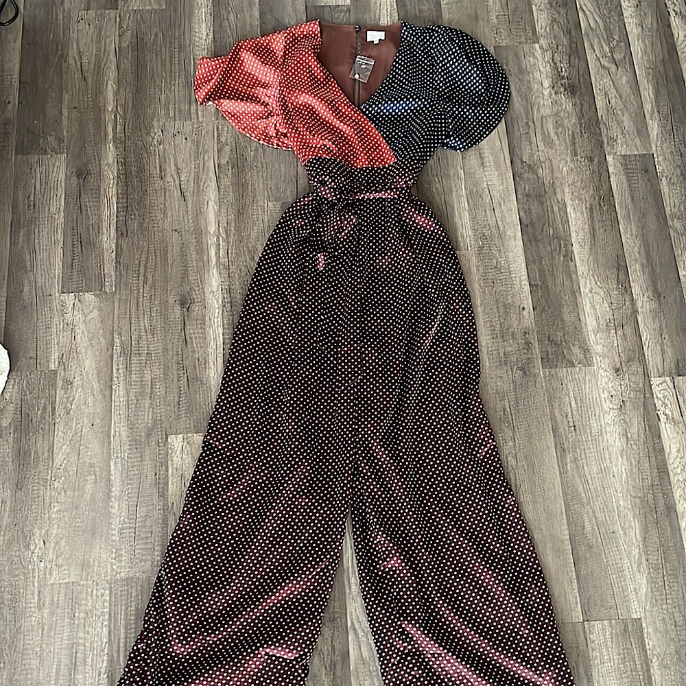 Vici polka dot satin jumpsuit